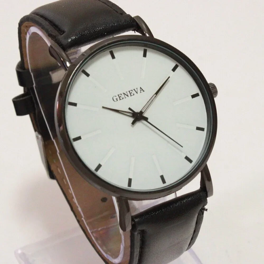 Men's Minimalist Fashion Watch Black Case White Dial Black Strap 40mm